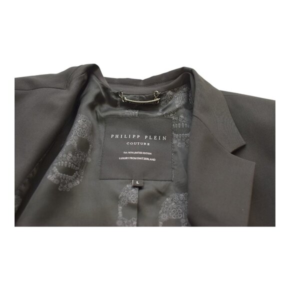 Philipp Plein Couture Black Tailored Blazer Crystal Embellished Skull Back sz L - Picture 3 of 12